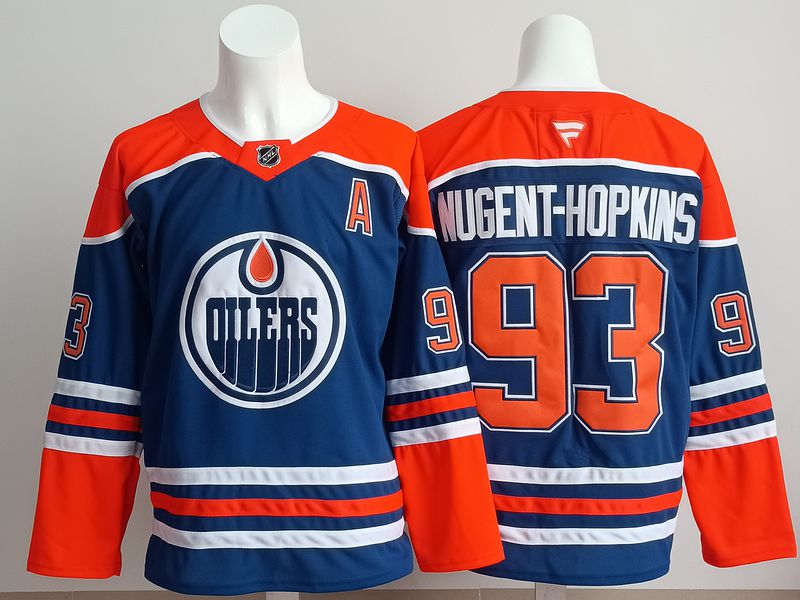 Men 2025 Edmonton Oilers #93 Nugent-Hopkins Blue Fanatics Home Premium NHL Jersey style 1